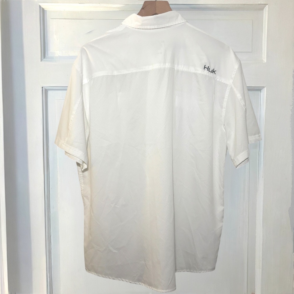 Huk Tide Point Performance Fishing Shirt Solid White Men L Short Sleeve Shirt - Picture 5 of 8